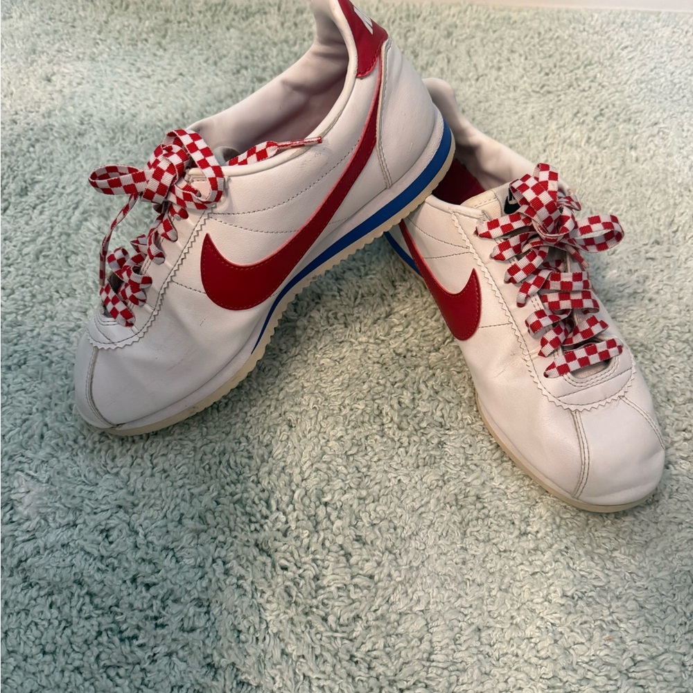Nike Women's Red and White Checkered Sneakers